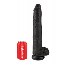 Realistyczne czarne dildo z przyssawką i jądrami King Cock 37cm