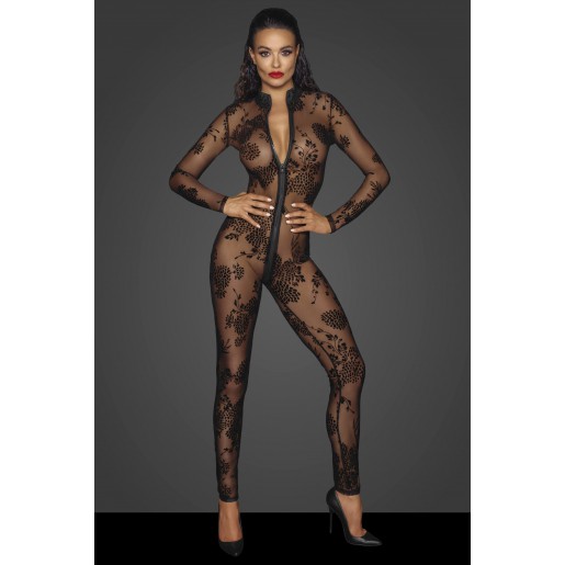 Tiulowe prześwitujące bodystocking F237 Noir Handmade XL