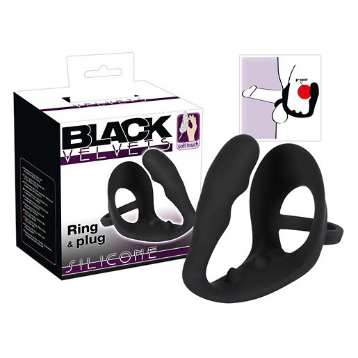 Black Velvets pierścień erekcyjny z korkiem analnym
