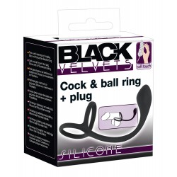 Black Velvets pierścień na penisa z korkiem analnym