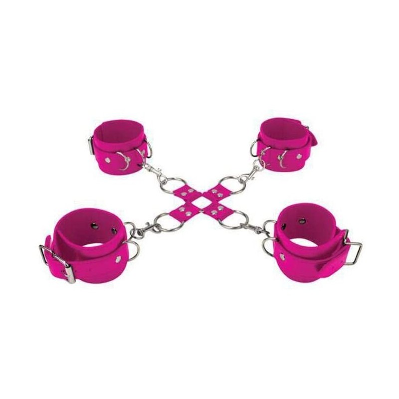 Skórzany krzyżak BDSM w kolorze różowym OUCH