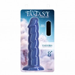 Niebieskie prążkowane dildo z przyssawką Addiction Fantasy Unicorn