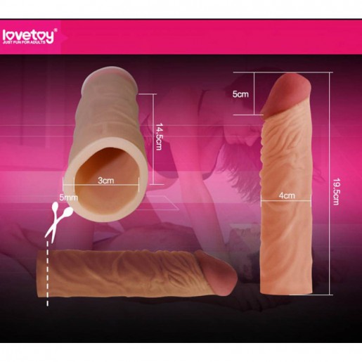 Lovetoy Pleasure X-Tender +5cm brązowa nakładka na penisa