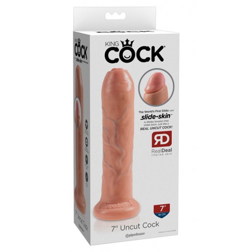 Cieliste dildo z ruchomym napletkiem Uncut Cock King Cock 17,8cm