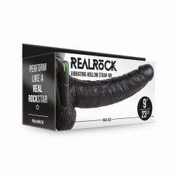 Czarne wibrujące dildo strap-on dla mężczyzn RealRock 23cm