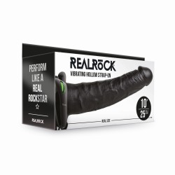 Czarne wibrujące dildo strap-on dla mężczyzn RealRock 24cm