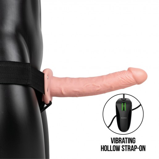 Kremowe wibrujące dildo strap-on dla mężczyzn RealRock 24cm