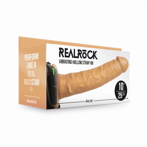 Karmelowe wibrujące dildo strap-on dla mężczyzn RealRock 24cm