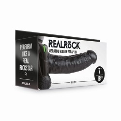 Czarne wibrujące dildo strap-on dla mężczyzn RealRock 18cm