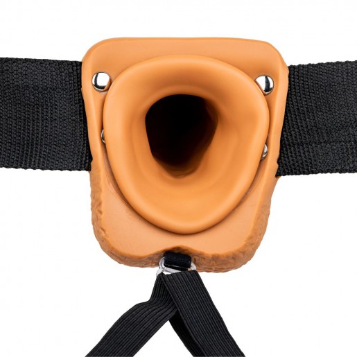 Karmelowe wibrujące dildo strap-on dla mężczyzn RealRock 18cm