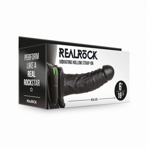 Czarne wibrujące dildo strap-on dla mężczyzn RealRock 15cm