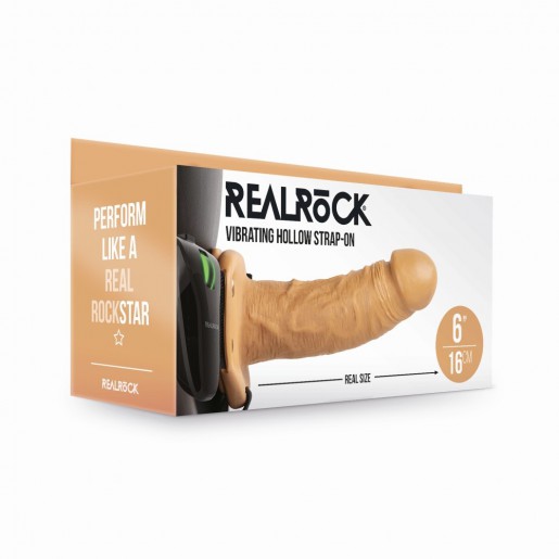 Karmelowe wibrujące dildo strap-on dla mężczyzn RealRock 15cm