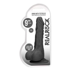 Czarne dildo z przyssawką i jądrami RealRock 23cm