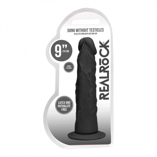 Czarne proste dildo z przyssawką RealRock 23cm