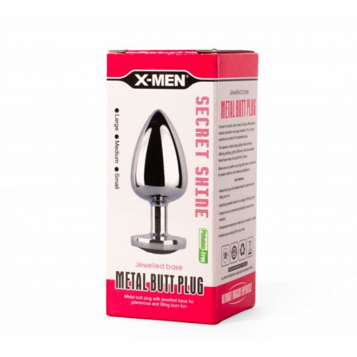 Srebrny korek analny z sercem rozmiar L Secret Shine X-MEN
