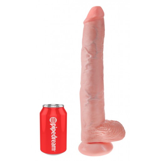 Cieliste dildo z jądrami i przyssawką King Cock 37cm