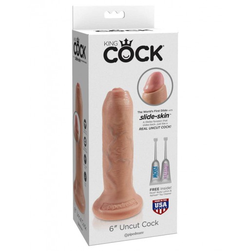 Cieliste dildo z ruchomym napletkiem King Cock Uncut 16,5cm