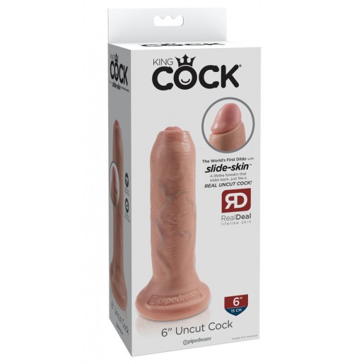 Cieliste dildo z ruchomym napletkiem King Cock Uncut 16,5cm