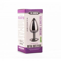 Srebrny korek analny z kryształem rozmiar M Secret Shine X-MEN