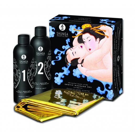Zestaw do masażu body to body owoce tropikalne Shunga 2x250ml