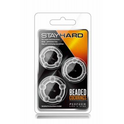 Stay Hard Beaded – zestaw 3 rozciągliwych pierścieni erekcyjnych z wypustkami
