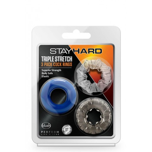 Stay Hard Triple Stretch 3-Pack – zestaw 3 elastycznych pierścieni erekcyjnych