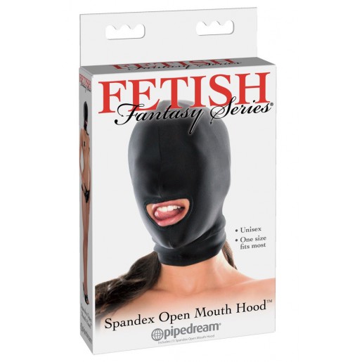 Czarna pełna maska ze spandexu Open Mouth Hood Pipedream