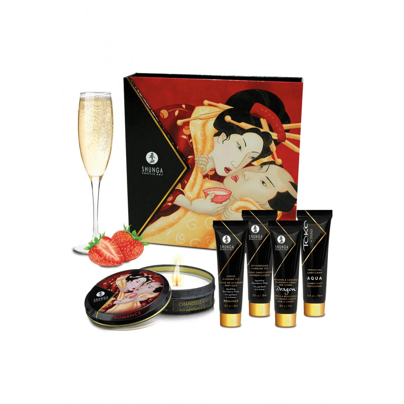 Zestaw do masażu erotycznego truskawkowe wino Shunga