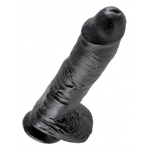 Czarne dildo z jądrami i przyssawką King Cock 27cm