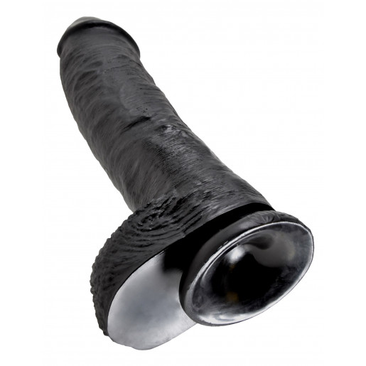 Czarne dildo z jądrami i przyssawką King Cock 27cm