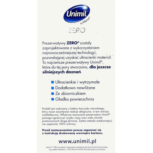 Cienkie prezerwatywy Unimil Zero 10 sztuk