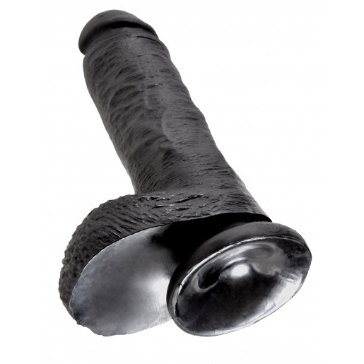 Czarne dildo z jądrami i przyssawką King Cock 20cm