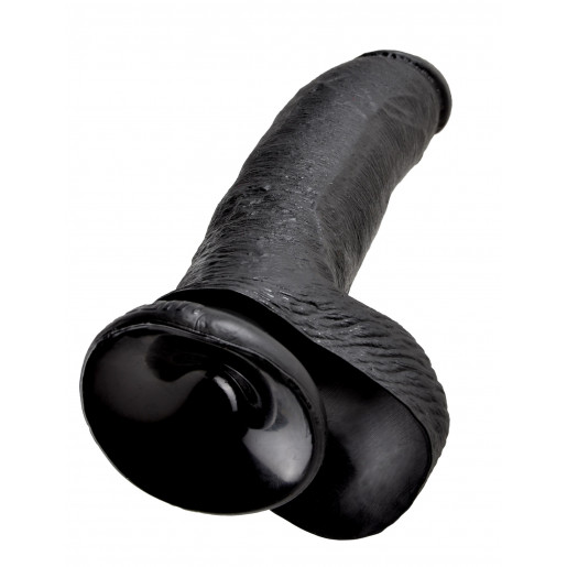 Czarne dildo z jądrami i przyssawką King Cock 26cm