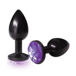 Korek analny mały z kryształem, czarno-fioletowy